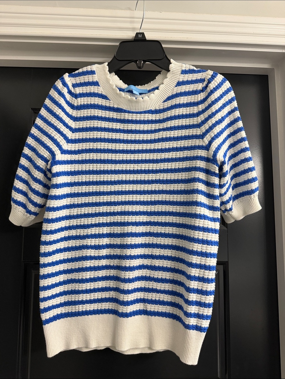 Draper James Blue and White Striped Short-Sleeve Knit Top